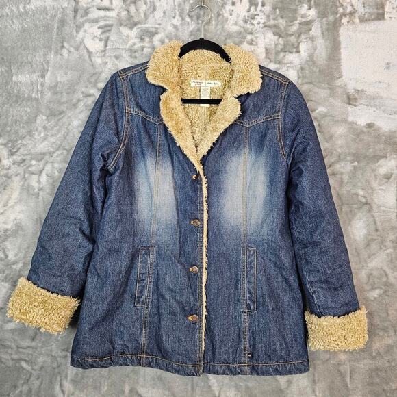Abercrombie and Fitch Jacket Womens Large Blue Denim Sherpa Retro Y2K - Picture 1 of 9